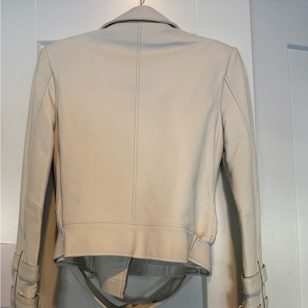L'AGENCE Cream Double-Breasted Leather Jacket - Picture 5 of 5